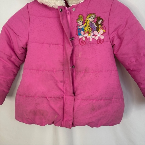 Disney Princess Puffer Winter Coat Jacket Toddler Small Hooded Embroidered Pink‎ - Picture 3 of 16